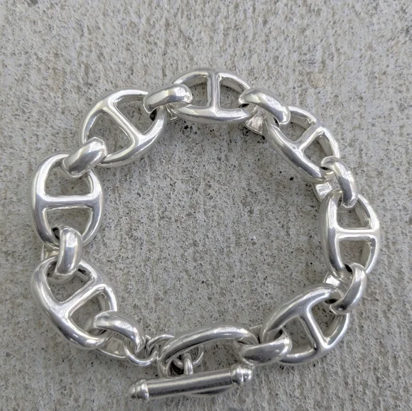 Vintage Sterling Silver Bracelet 8 Anchor Mariner Hollow Puffy 8
